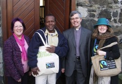 From left to right: Sharon Morrow, Cornelius Lynch, (St Lucia National Fairtrade Organization), the Ven Stephen Forde, Rector of St. Cedma's, Larne and Catherine Brogan (Fairtrade Foundation London).